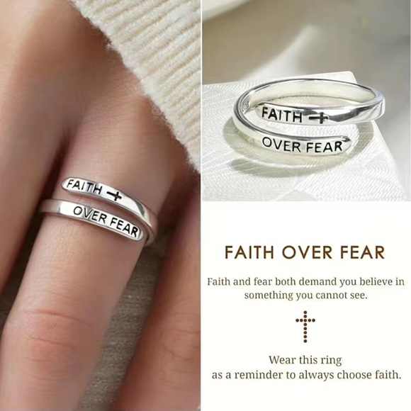 Faith Over Fear Silver Wrap Ring - Picture 4 of 8